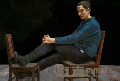 朝戈 1989年作 凝思的人物 95×143cm