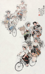 程十发 1972年作 边寨之节日 立轴