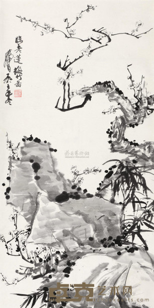 黄胄 1985年作 梅石双清 立轴 135×67cm