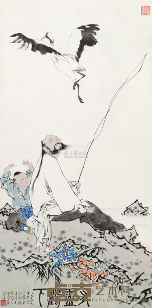 范曾 1994年作 有灵鹤下 立轴 136×68cm