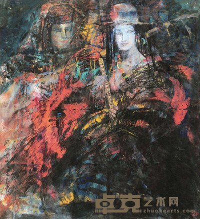 石齐 两个大学生 镜心 94×86cm