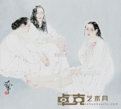 何家英 三少女 立轴 74×82cm