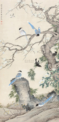 田世光 白梅繁雀图 立轴