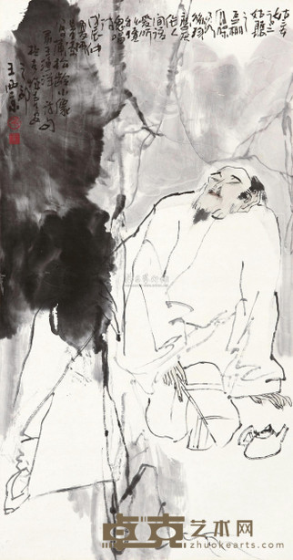 王西京 1988年作 蒲松龄小像 镜心 98×51cm