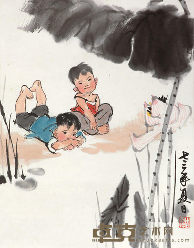 周思聪 1973年作 荷塘清趣 立轴 44×34cm