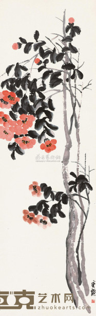 齐白石 茶花 立轴 182×55cm