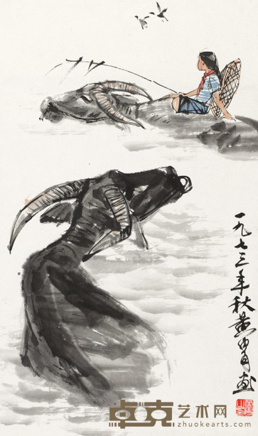 黄胄 1973年作 牧牛图 镜心 68×40cm