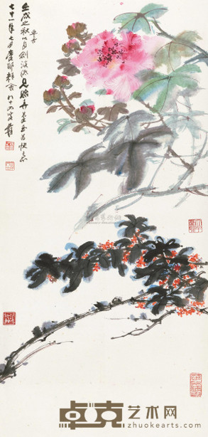张大千 1982年作 芙桂图 立轴 103×49cm