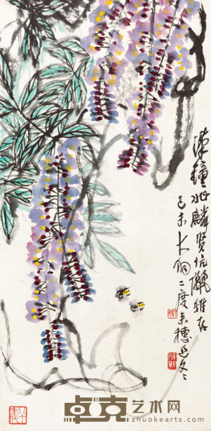 陈大羽 1979年作 紫藤蜜蜂 镜心 97×48cm