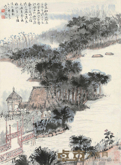 陆俨少 1961年作 新会西湖 立轴 46×34cm