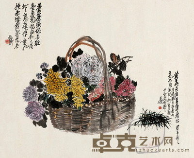 吴昌硕 1910年作 兰菊双清 镜心 79×96cm
