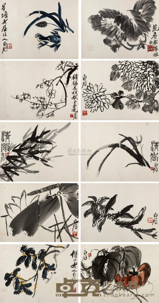 齐白石 1950年作 花卉册 册页 （十开） 28×37cm×10