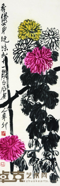 齐白石 1951年作 菊花 镜心 104×35cm