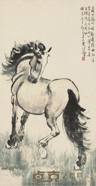 徐悲鸿 1942年作 回首立马 镜心 105×55cm