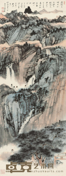 张大千 1935年作 黄山观瀑图 立轴 119×45cm