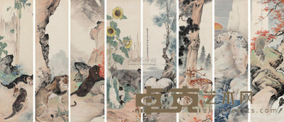 刘奎龄 动物 八屏 143×39cm×8