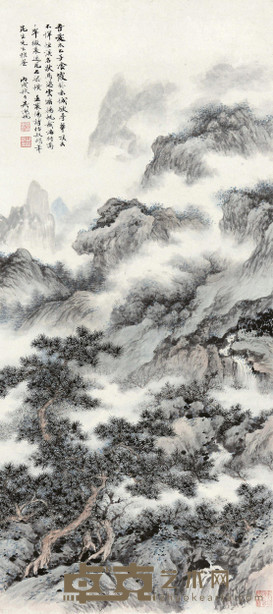 吴湖帆 1946年作 孟襄阳诗仿叔明笔意图 镜心 106×45cm