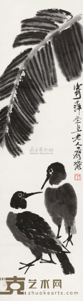 齐白石 蕉叶寒鸦 立轴 120×34cm