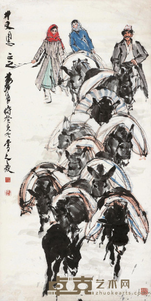 黄胄 1983年作 赶集图 镜心 168×87cm