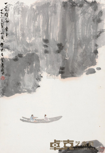 傅抱石 1963年作 江上泛舟图 镜心 68×46cm