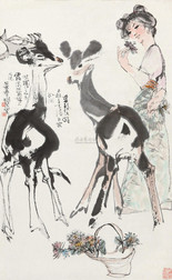 程十发 1983年作 采花少女 镜心