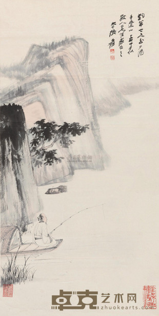 张大千 1947年作 独钓图 立轴 96×48cm