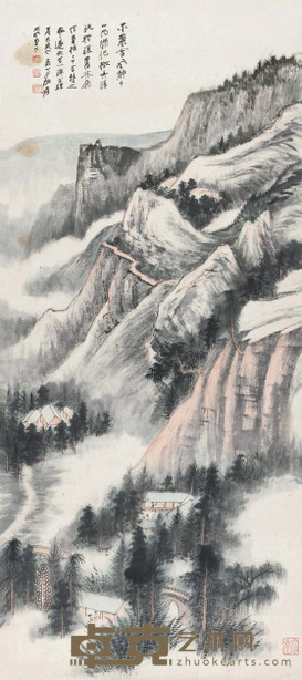 张大千 1947年作 晚晴图 立轴 113×49cm