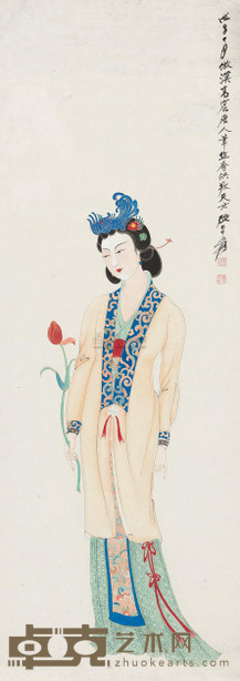 张大千 1948年作 供养天女 立轴 109×39cm