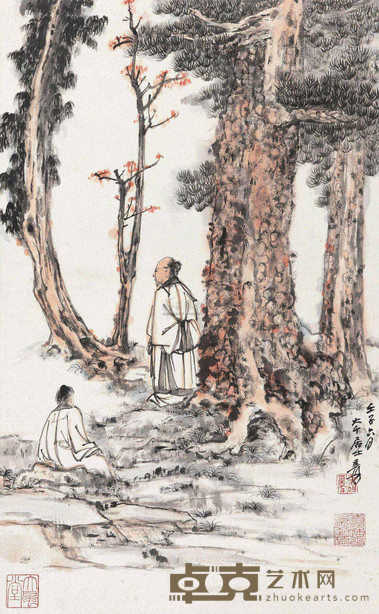 张大千 1972年作 松下高士 镜心 78×48cm