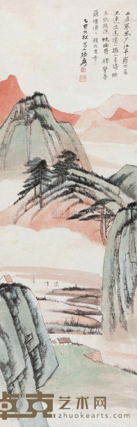 张大千 1935年作 秋山泛舟 镜心 96×31cm