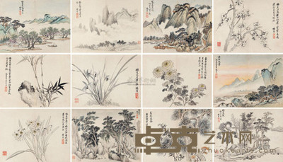杨晋 1719年作 山水花卉 (十二册) 册页 21×27cm×12