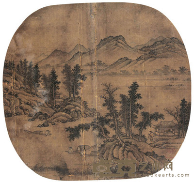 盛懋 (传) 三渔图扇 圆光镜心 直径27cm