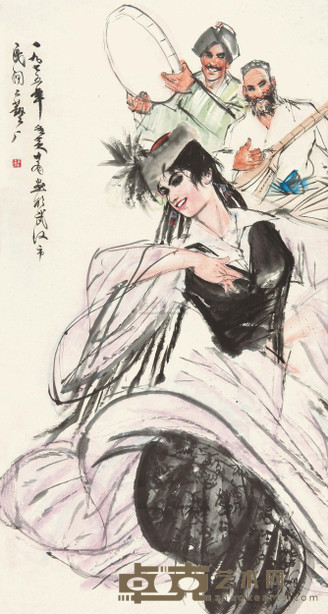 黄胄 1975年作 新疆歌舞 镜心 180×95cm