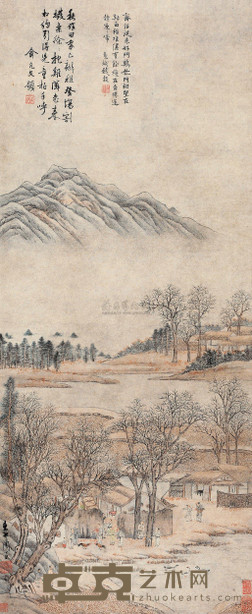 周臣 (款) 村社图 立轴 102×42cm