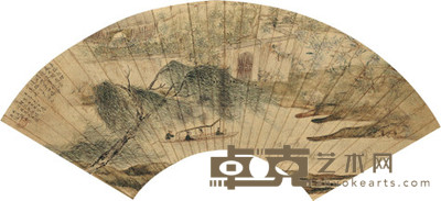 钱杜 1838年作 烟波画船 扇面 24×51cm