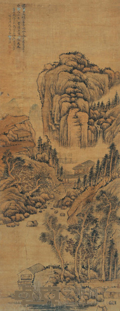 方士庶 1737年作 仿黄子久秋山亭子图 立轴 153×60cm