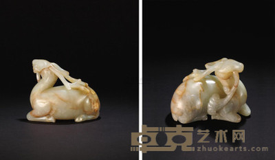 明 玉雕梅花卧鹿 长9.5cm