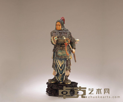 清 象牙银烧蓝武将像 高26cm