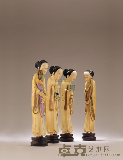 清晚期 象牙琴棋书画四美像 高23cm