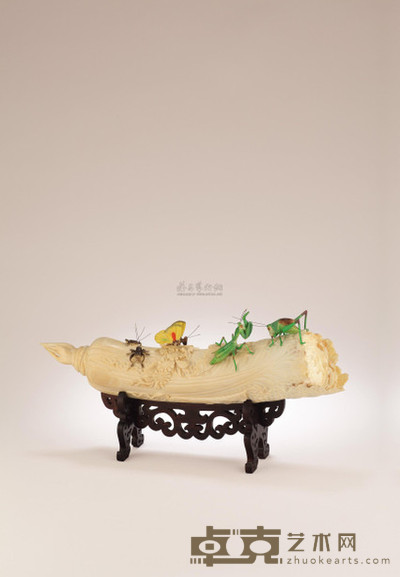 民国 象牙雕白菜草虫 长34cm