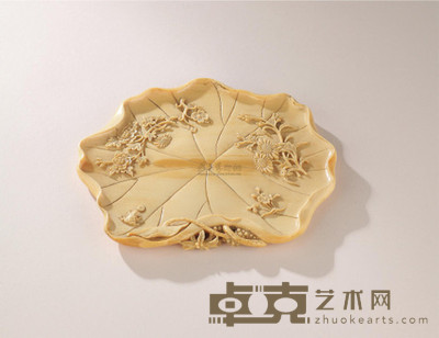 清中期 象牙雕荷塘花卉洗 长12cm