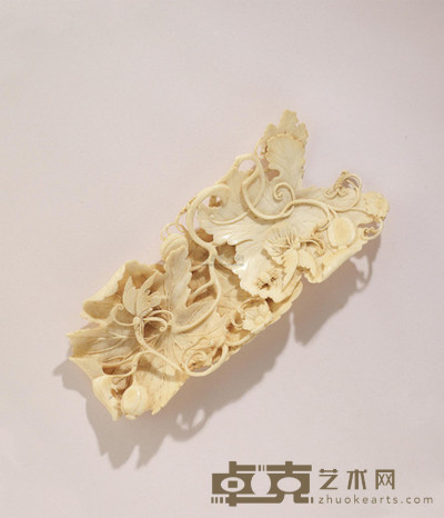 清乾隆 象牙雕瓜蝶草虫摆件 长15cm