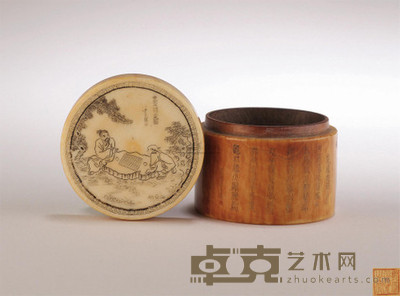 清 象牙雕人物盖盒 直径4.5cm