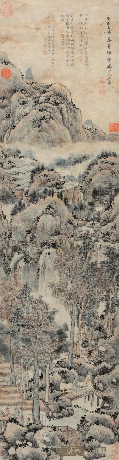 王蒙（明） （款） 春山访旧图 立轴 123×31cm