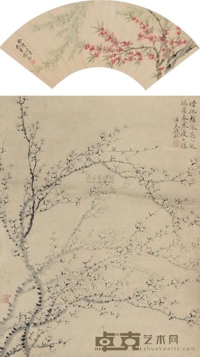 钱杜 张和庵 1843年作 花卉 （二帧） 立轴 41×31cm；15×46cm
