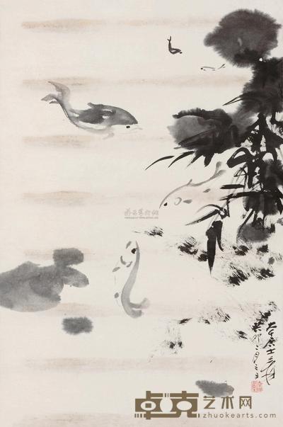 张大千 游鱼图 立轴 94×63cm