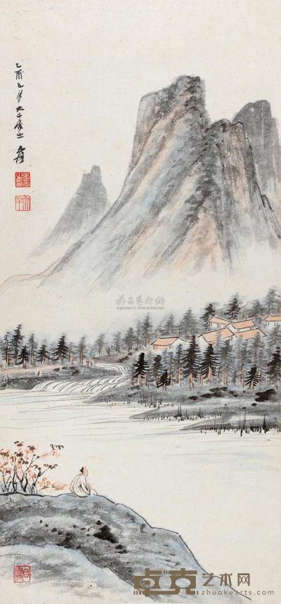 张大千 秋水独坐 立轴 60×27cm