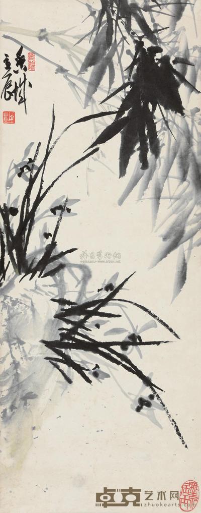 张立辰 竹石幽兰 立轴 84×33cm