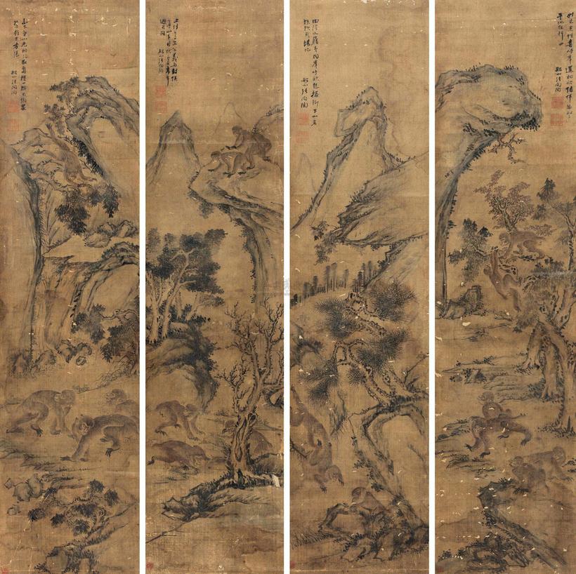 张问陶 松猿图 立轴