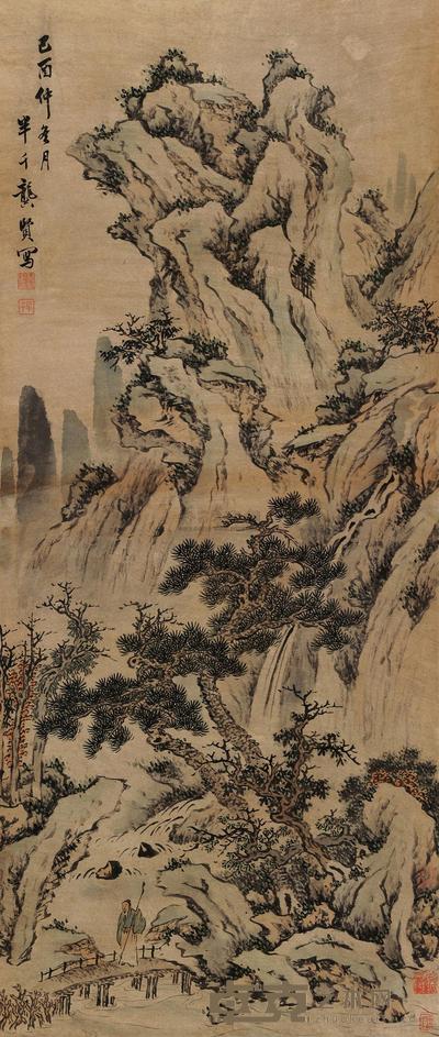龚贤 溪桥策仗 立轴 109×45cm